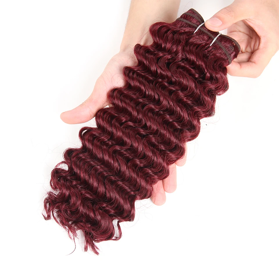 Extensão do Cabelo Elegante Duplo Desenhado Brasileiro Remy Humano 113g Solto Onda Profunda Cabelo Tecer Cores Vermelhas Pacotes 1pcs 2 Apliques e perucas