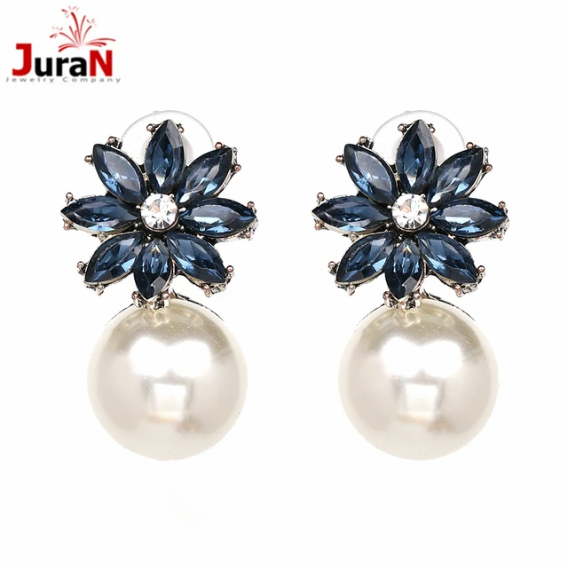 Juran 2018 Good Quality Crystal With Simulated Pearl Stud Earrings Juran 2018 Good Quality Crystal With Simulated Pearl Stud Earrings For Women Statement Earring Factory Price