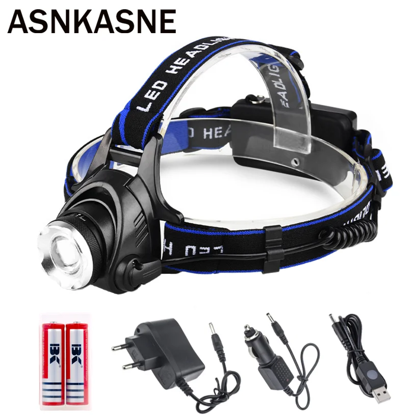 

ASNKASNE Rechargeable Headlamp CREE T6 LED Headlight Waterproof head light 3 Modes Zoomable Head Torch Head Flashlight USE 18650