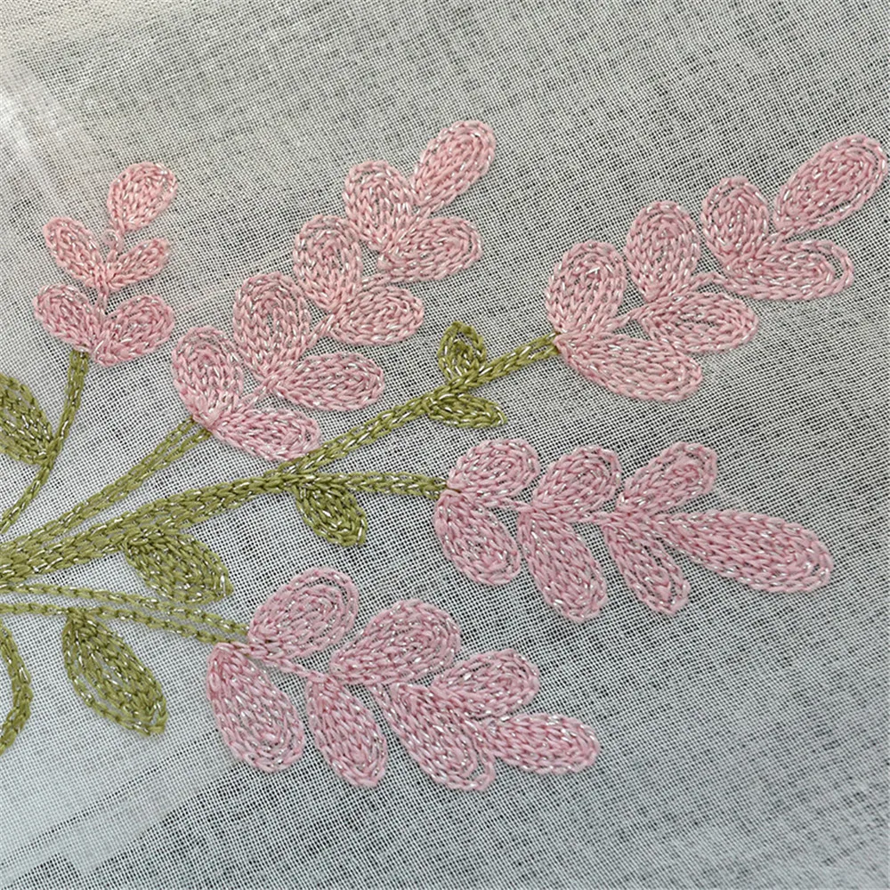 Высококачественная льняная занавеска с цветочной вышивкой, занавеска для спальни, оконные панели, занавески из вуали, занавески для гостиной, готовая - Цвет: Pink Flower