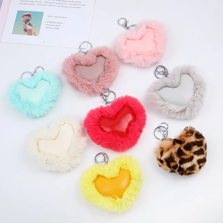 1pc Fashion Love Heart Shaped Plush Keychain Pendant Women PU Car Bag Key Ring Toys K0004 | Украшения и аксессуары