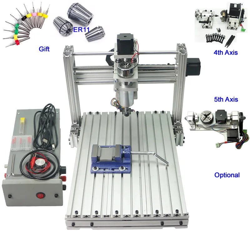  Máquina de grabado CNC de madera 3 ejes 4 ejes 5 ejes CNC 3040 fresadora 400W Puerto USB soporte Wi