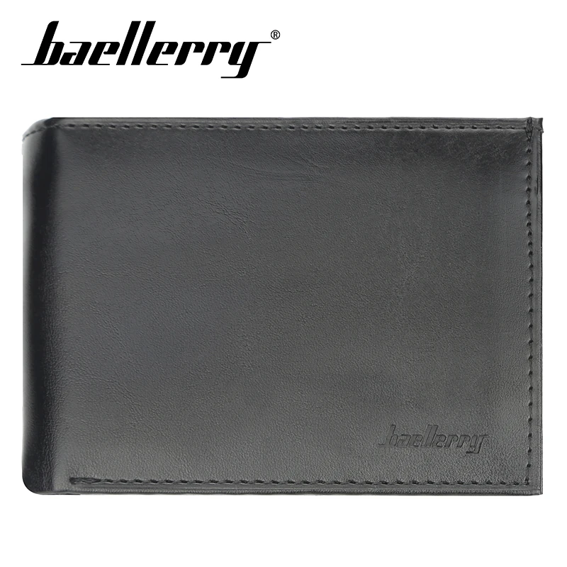 

Baellerry Solid Black Coffee Men Short Wallet Zipper Coin Pocket Note Compartment Card Photo Holder Wallet PU Leather Hasp Men