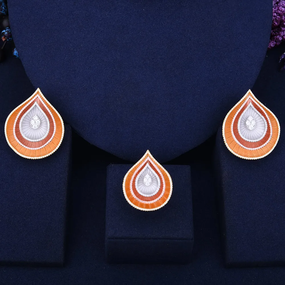 GODKI Exclusive Layers Water Drop Tear Fashion Luxury Cubic Zirconia Women Dubai Africa Engagement Earring Ring Jewelry Set