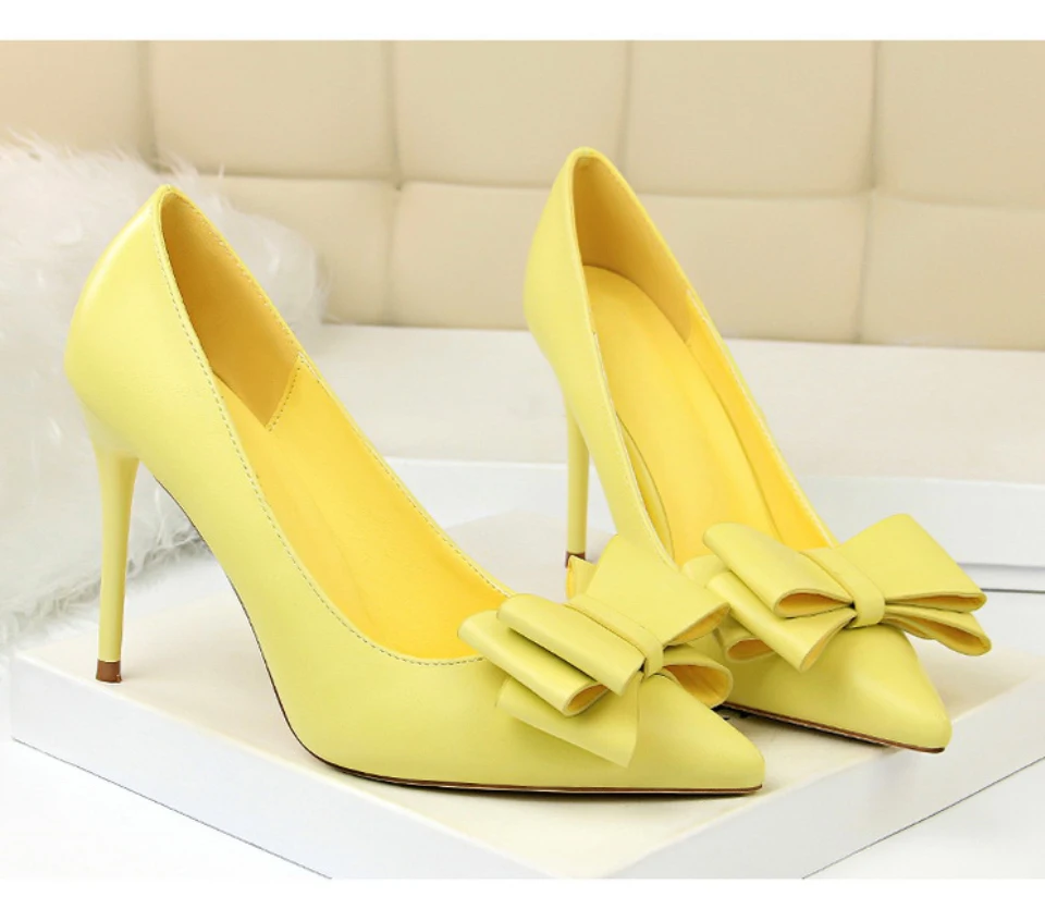 Plardin/Большие размеры 34-43; Модные Изящные туфли на высоком каблуке с бантом; туфли на шпильке с острым носком; женские туфли-лодочки; женская обувь