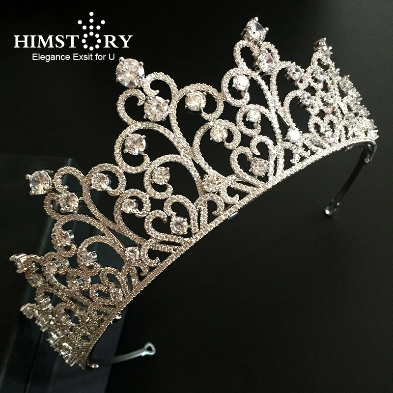 

HIMSTORY European Brides Big Sparkling White Full Zircon Tiaras Crown Luxurious Heart CZ Hairbands Wedding Hair Accessories