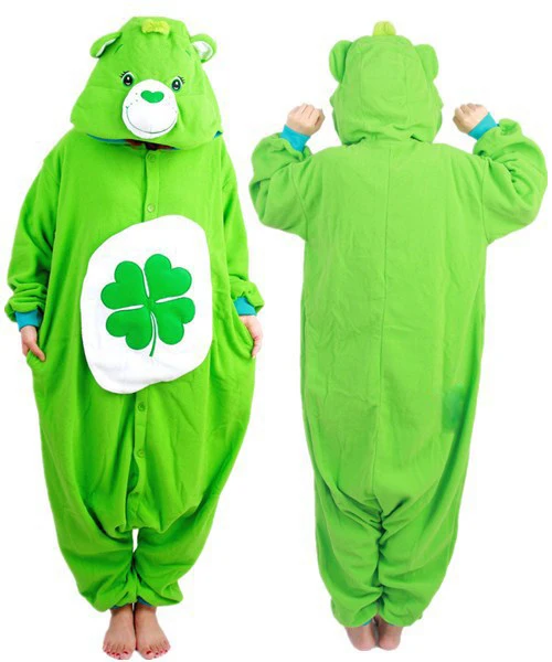 

High Quality Polar fleece Purple Lucky Care Bear Cosplay Anime Onesies Halloween Costumes Adult Unisex Pajamas Jumpsuit Romper