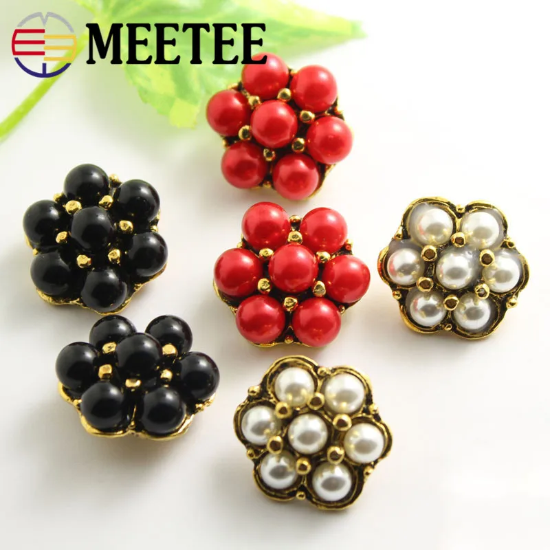 

MEETEE 10pcs/lot high-quality 12.8mm-25mm metal White/ black/red pearl button shirt sweater Coat fashion clothing button ZK819