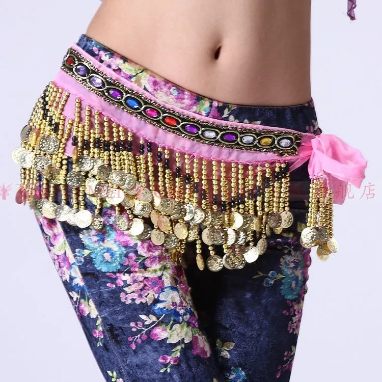 Новый стиль танец живота костюмы шифон золотые монеты Belly Dance Hip шарф для женщин Танец Живота Ремни