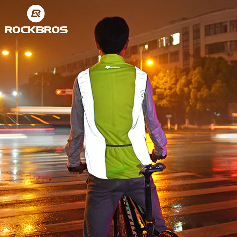 ROCKBROS жилет светоотражающий жилет для велоспорта без рукавов для мужчин для велосипеда ветрозащитный защитный флуоресцентный дышащий велосипедный жилет Джерси
