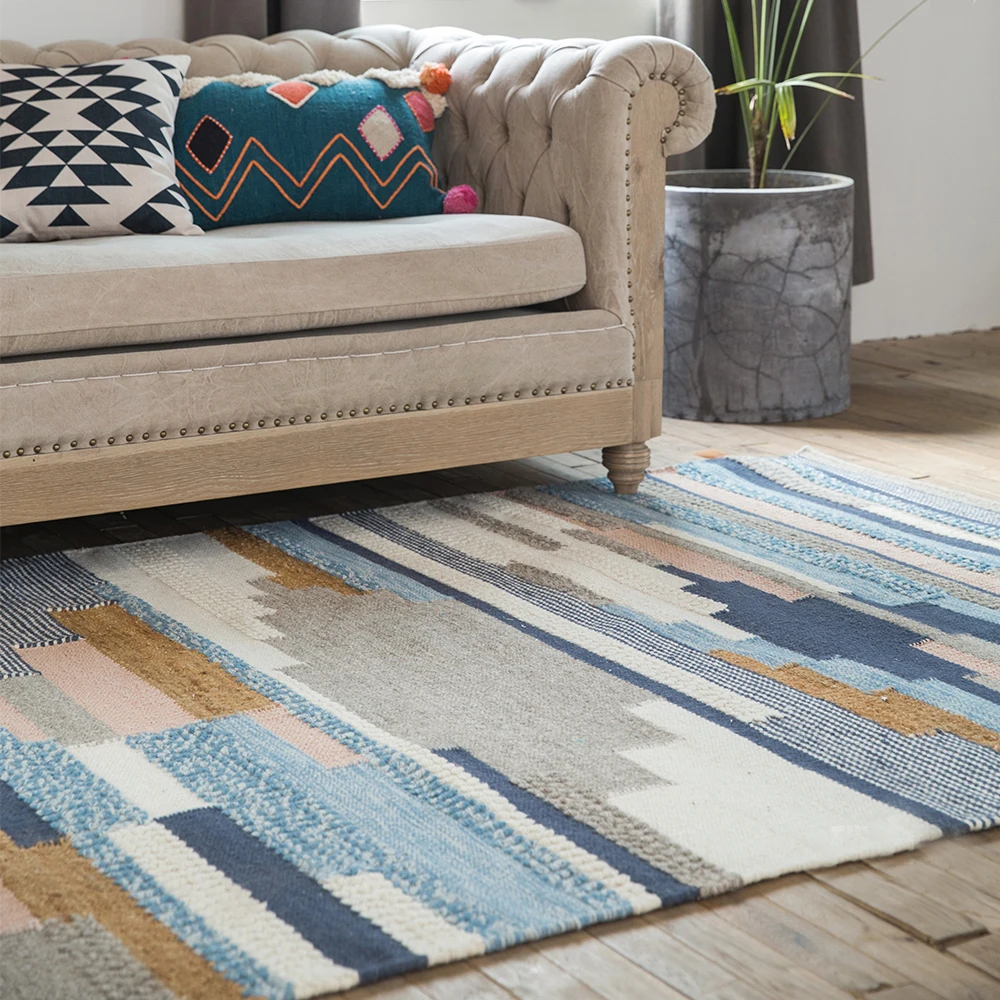 Шерсть ковер килим геометрический Богемия индийский белый плед полосатый современный дизайн скандинавский стиль