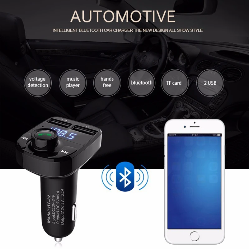 Car MP3 Audio Player HY82 Bluetooth Kit HandsFree FM Transmitter Support TF/SD Up To 32GB Wireless Modulator For Android&iOS audio-player