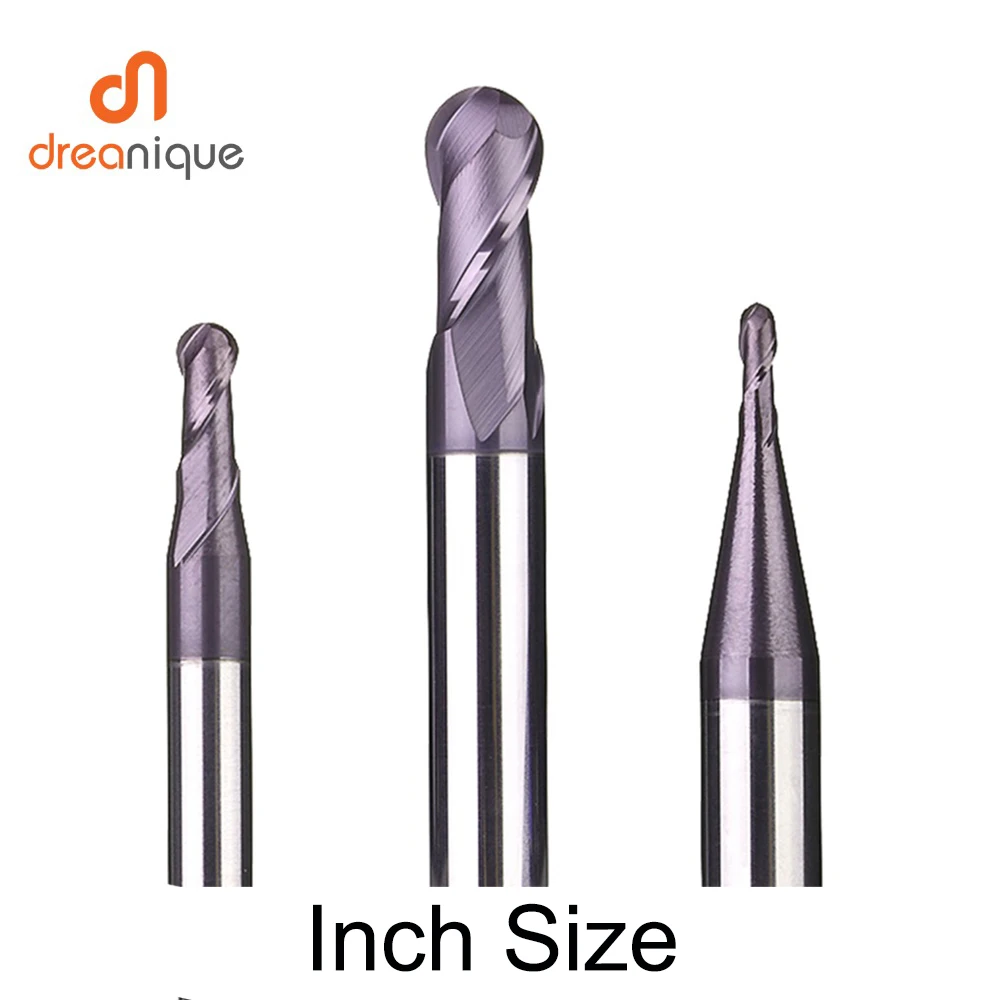 

1pc Inch size ball nose end mill 2 flutes cnc end milling cutter for metal face and slot machining hrc50 coated end mills
