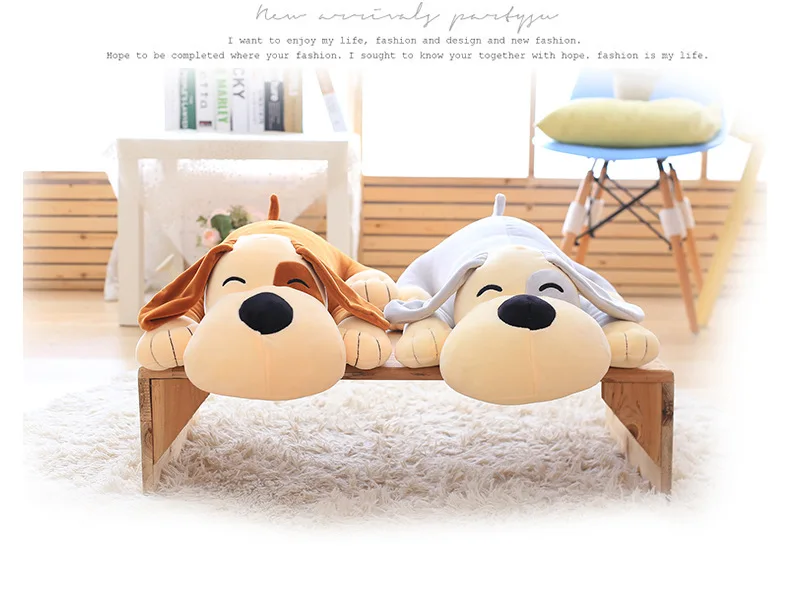 

one piece small cute plush lying dog toy soft brown or gray dog pillow doll gift about 50cm 2612