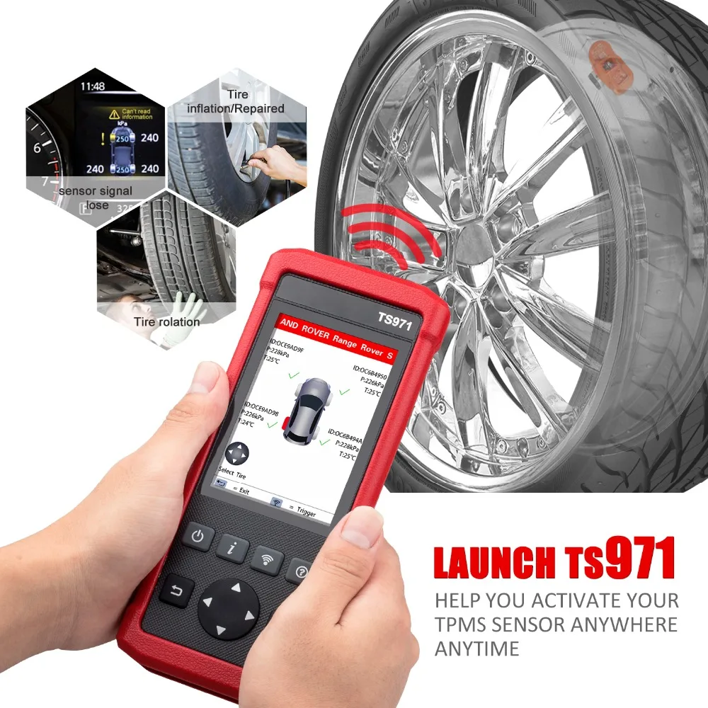 LAUNCH TS971 TPMS Bluetooth инструмент активации беспроводной датчик давления в автомобильных шинах Мониторинг 433 МГц/315 МГц PK TS401 TP200 EL-50448