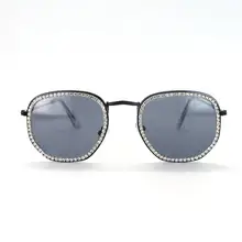 Gafas de sol cuadradas pequeñas diamantes de imitación para hombres y mujeres polígono pequeño marco de Metal Vintage sombra Retro