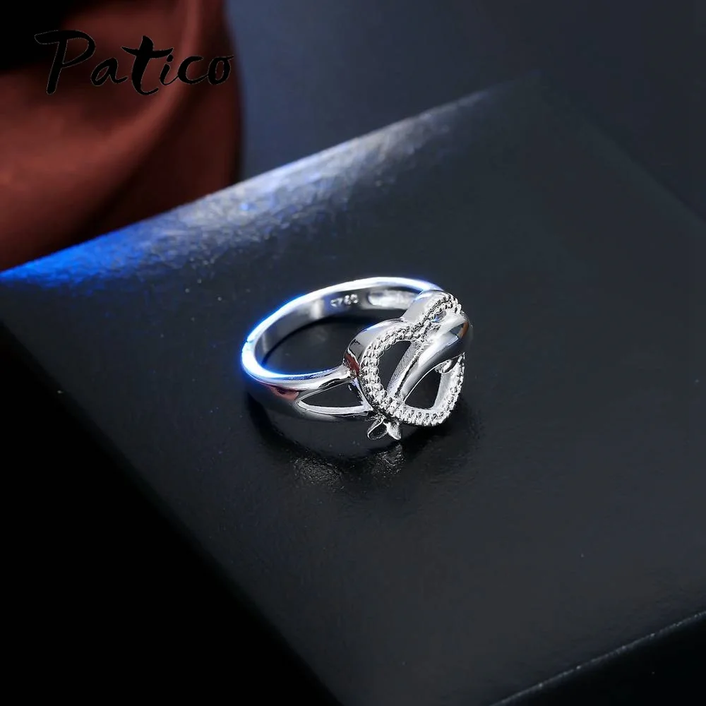 PATICO Fashion Women Rings Charm Heart 925 Sterling Silver Wedding Jewelry For Female Animal Dolphin Lovers Bague Wholesale