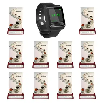 

SINGCALL bell wireless service, pressing the call button,1 mobile watch receiver, 10 table bell for shop restaurant