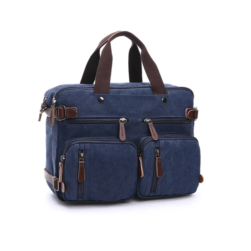 Ретро Мужская Холщовая Сумка, кожаный портфель, Дорожный чемодан, сумка через плечо, сумка-тоут, задняя Сумка, большая Повседневная деловая сумка с карманом для ноутбука - Цвет: S blue