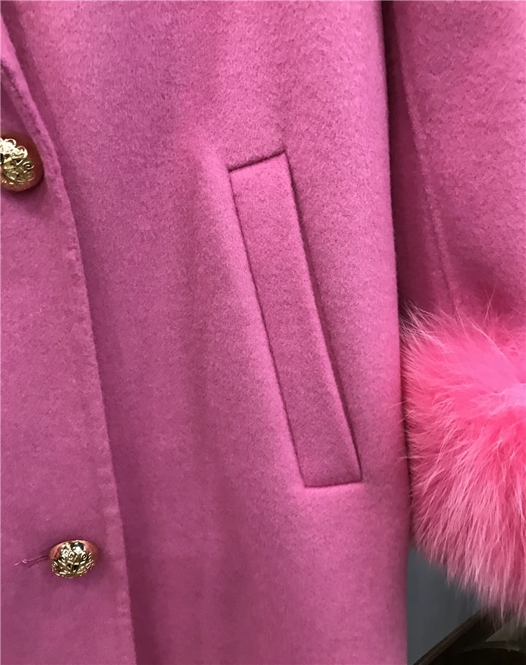 Качающийся потрясающий натуральный бренд Fox fur Trim из шерсти ягнёнка шерстяной Тренч пальто плюс размер осень зима меховые пальто abrigo mujer