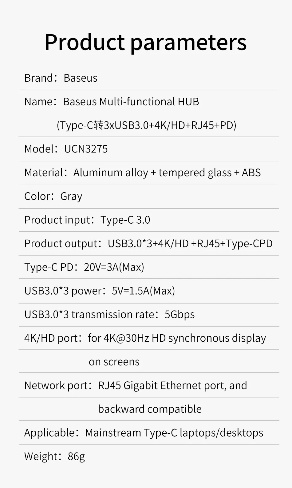 Hub chia cổng Type-C đa năng 6 in 1 hỗ trợ sạc nhanh 60W dành cho Macbook Pro / Smartphone hiệu Baseus Multi