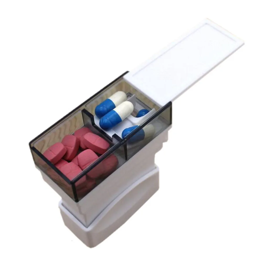 

Blade Hidden Pill Splitter Spring Pushed Pill Cutter Box Holder for Storing Pills