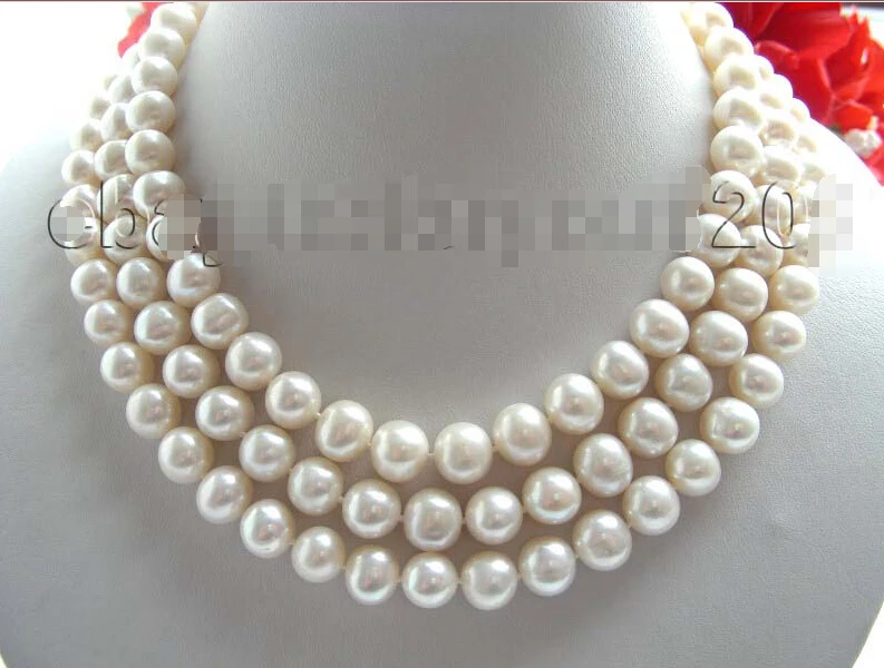 

FREE SHIPPING Longest Natural 10mm White Round Pearl Necklace AAA
