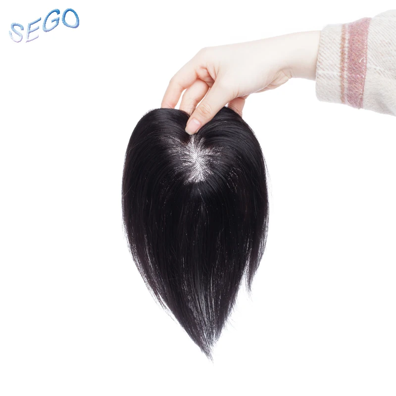 SEGO 6 Inches 7*8 Mono and PU Straight Hair Topper Toupee For Women Pure Color Hair Pieces With 2 Clip-in Non-Remy Hair Pieces