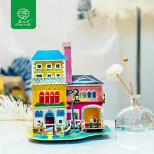 Robud новогоднее; рождественское Кукольный дом с светодио дный свет DIY Миниатюрный Кукольный домик собрать 3D Модель Строительство игрушки для детей SJ406