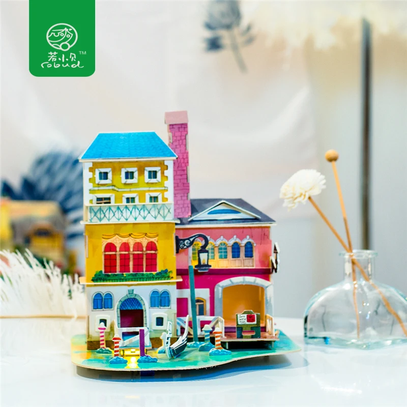 

Robud New Year Christmas Doll House with Led Light DIY Miniature Dollhouse Assemble 3D Model Building Toys for Children SJ406