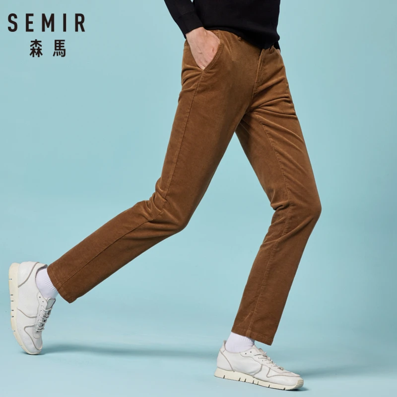

SEMIR Men Slim Fit Corduroy Pants Men's Corduroy Straight Leg Pants Long Trousers with Side Pockets in Retro Style for Winter