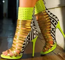 Mixed Color Strappy Sandal High Heels Peep Toe Cut-out Gold Strap Studded Sandals High Platform Cage Shoes Back Zipper Shoes Mixed Color Strappy Sandal High Heels Peep Toe Cut-out Gold Strap Studded Sandals High Platform Cage Shoes Back Zipper Shoes