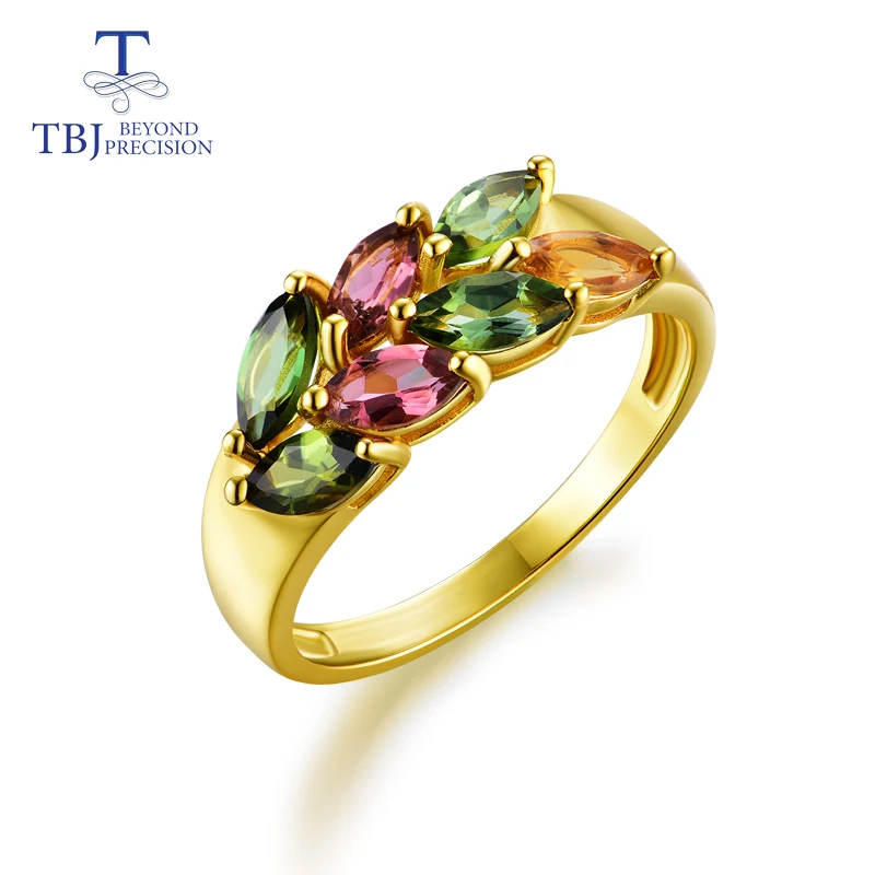 TBJ, кольцо с турмалином, хорошее, много цветов, натуральный драгоценный камень, простой, роскошный дизайн, серебро 925 пробы, модное ювелирное изделие для девочек на свадьбу
