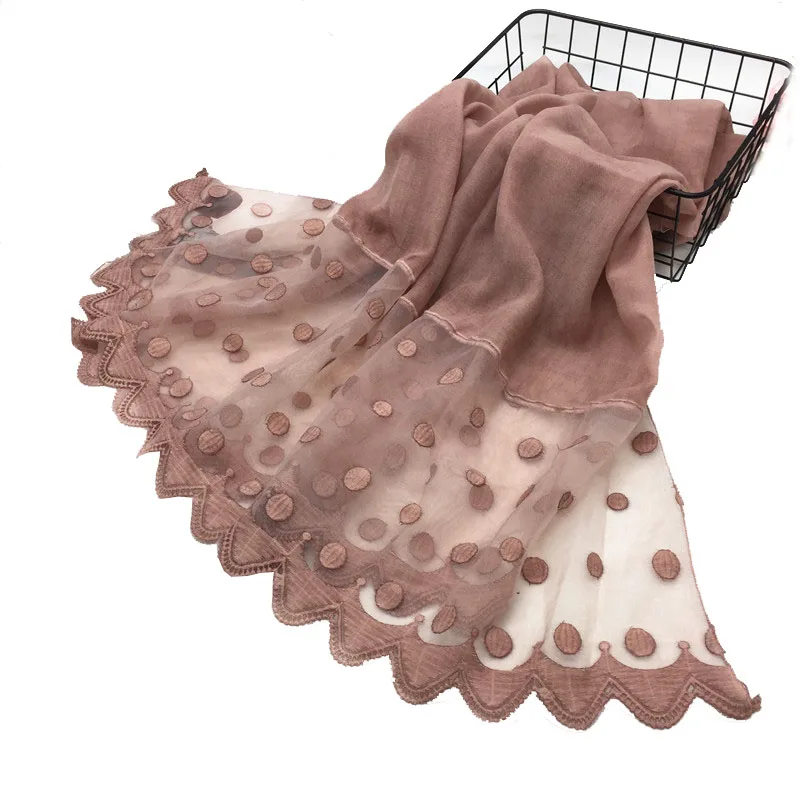 

Women Cotton Viscose Dots Silk Lace Patchwork Ruffles Scarf Shawl Pashmina Head Wraps Elegant Lady Islamic Muslim Hijab Scarves