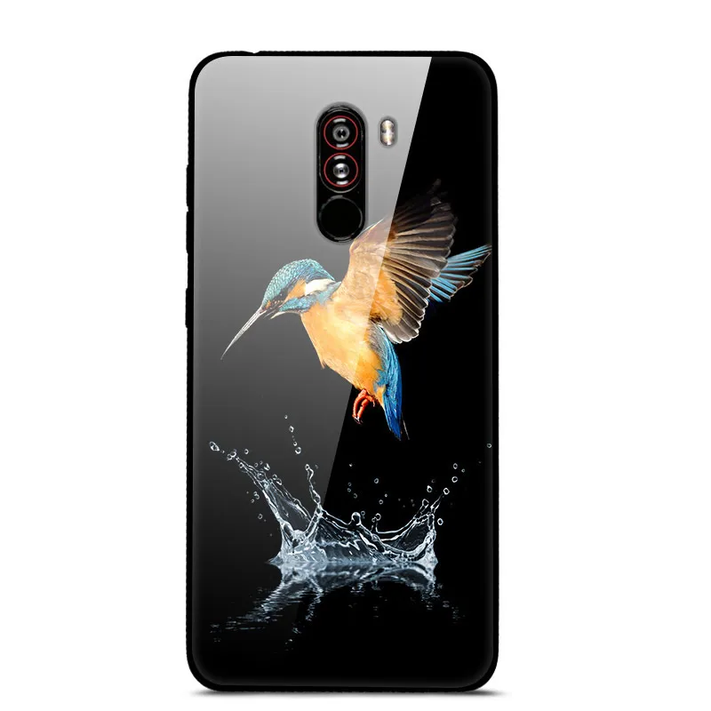 Чехол для Xiaomi Pocophone F1, закаленное жесткое заднее стекло, чехол для Xiaomi Poco F1, силиконовый мягкий бампер, чехол с принтом - Цвет: Молочно-Белый