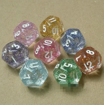 

Free shipping 10PCS 12-sided dice transparent with glitter dice for board game accessories( send out at random)
