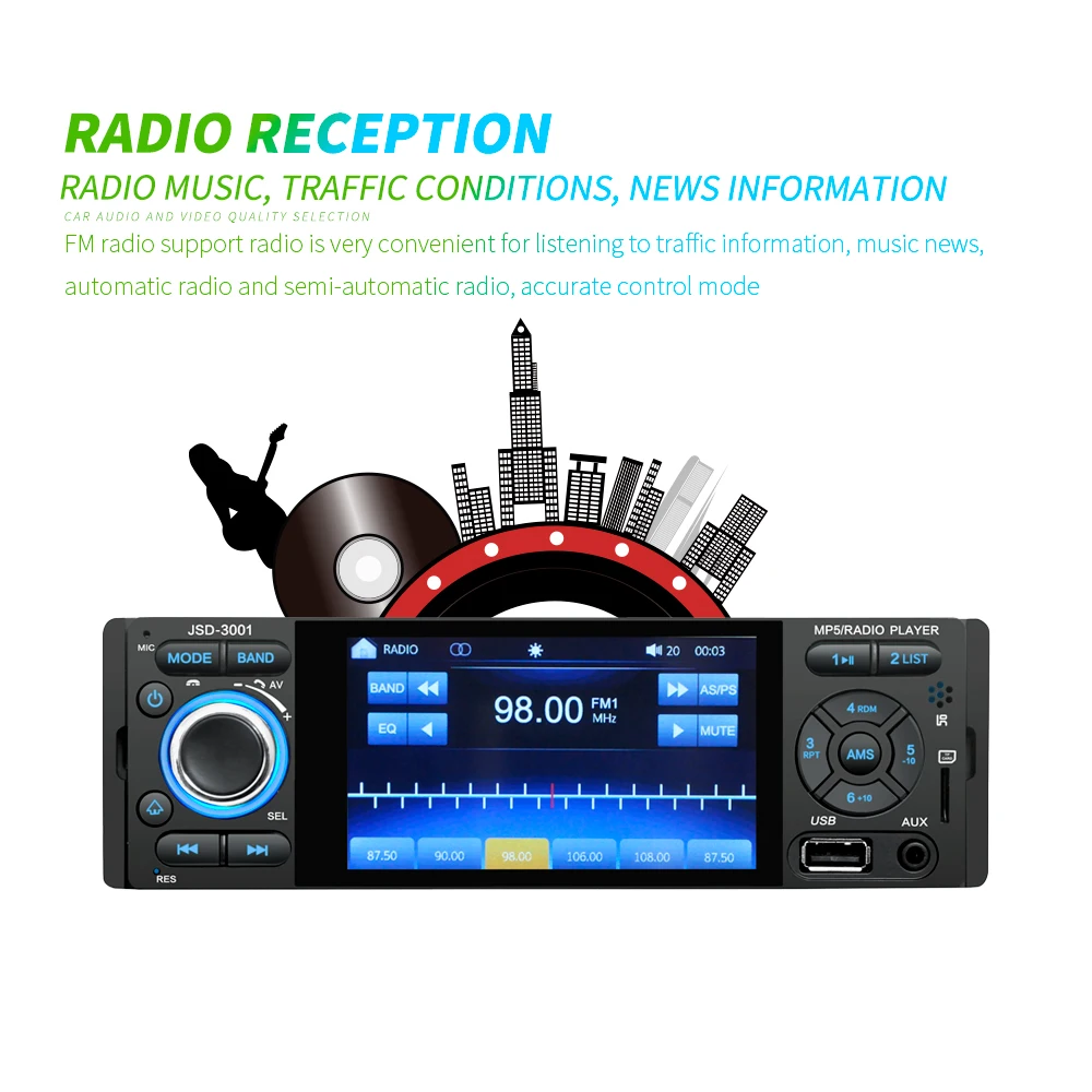 Автомобиль радио 1din jsd-3001 Авто 4 дюйма Сенсорный экран Аудио Зеркало Ссылка стерео Bluetooth зеркало заднего вида Камера usb плеер Aux