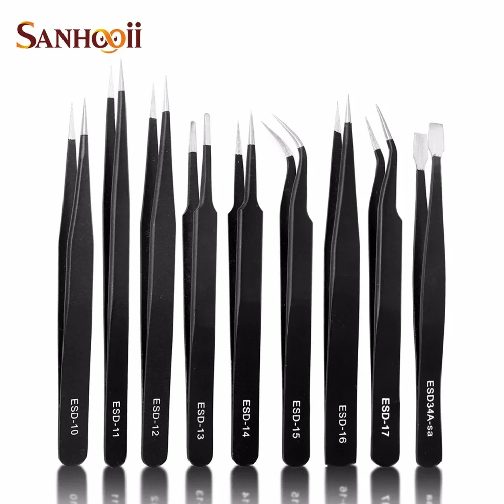 Sanhooii 9PCS ESD Stainless Steel Tweezers Kit for Mobile Repairing Pick up Precision Anti-static Maintenance Tools Sanhooii 9PCS ESD Stainless Steel Tweezers Kit for Mobile Repairing Pick up Precision Anti-static Maintenance Tools