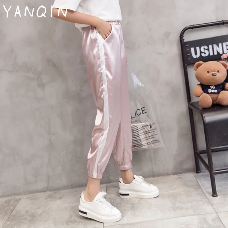 YANQIN 2018 новые женские повседневные штаны с эластичной лентой одноцветные