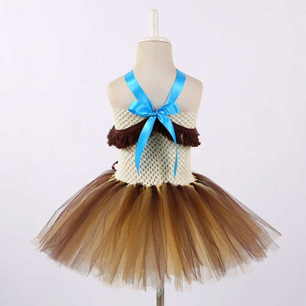 Princess Girl Tassel Tutu Dress Ball Gown for Kids Halloween Cosplay Fluffy Dress Baby Pocahontas Birthday Party Dresses Costume (4)