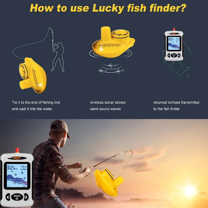 محظوظ FFW718 عمق سونار صياد السمك اللاسلكية مسبار لمدة الصيد سونار إنذار Fishfinder 100 متر عمق نهر محول الاستشعار # B8 محظوظ FFW718 عمق سونار صياد السمك اللاسلكية مسبار لمدة الصيد سونار إنذار Fishfinder 100 متر عمق نهر محول الاستشعار # B8