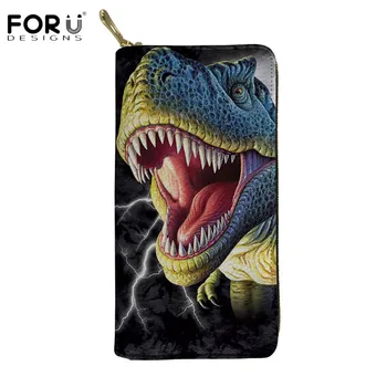 

FORUDESIGNS Women Purse Crazy 3D Tyrannosaurus Rex Wallets Men 's Leather Long Zip Wallet Coin Card Holder for Female Clutch Bag