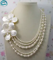 Уникальный жемчуг ювелирный магазин натуральный белый пресноводный жемчуг оболочки цветок Цепочки и ожерелья идеально Для женщин
