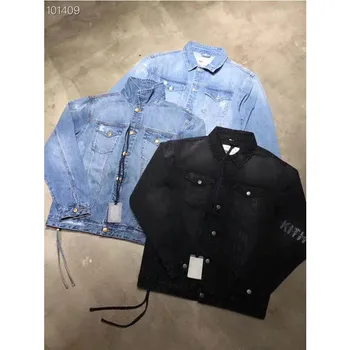 

2019FW Kith Denim Jackets Vintage Classic Kith Logo Jacket Men Women Casual Metal Buckle Outerwear Coats