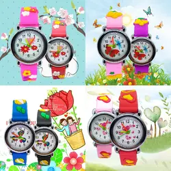 Детские часы с бабочками и цветами, детские часы, 3D резиновые кварцевые наручные часы для девочек и мальчиков, подарок, Montre Enfant Reloj Infantil