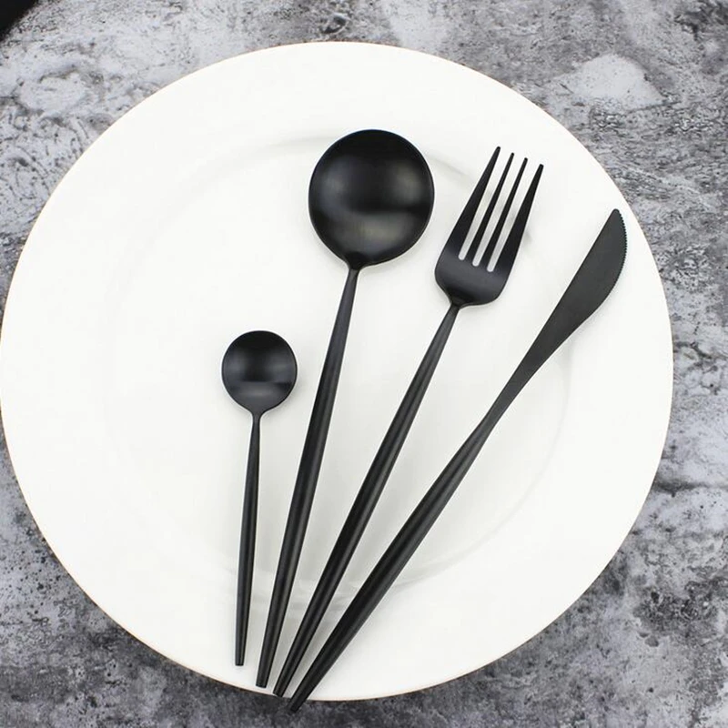 KuBac Hommi роскошный набор столовых приборов из 7 предметов, набор посуды, набор посуды, матовые черные столовые приборы для ужина, вилка, нож, Прямая поставка