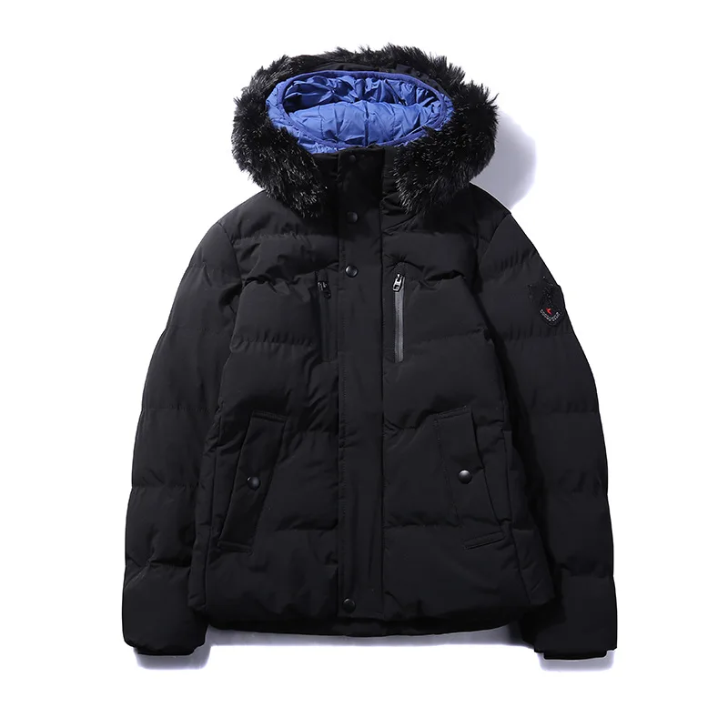 

Youth Men winter padding overcoat double hat big fur outdoor clothing