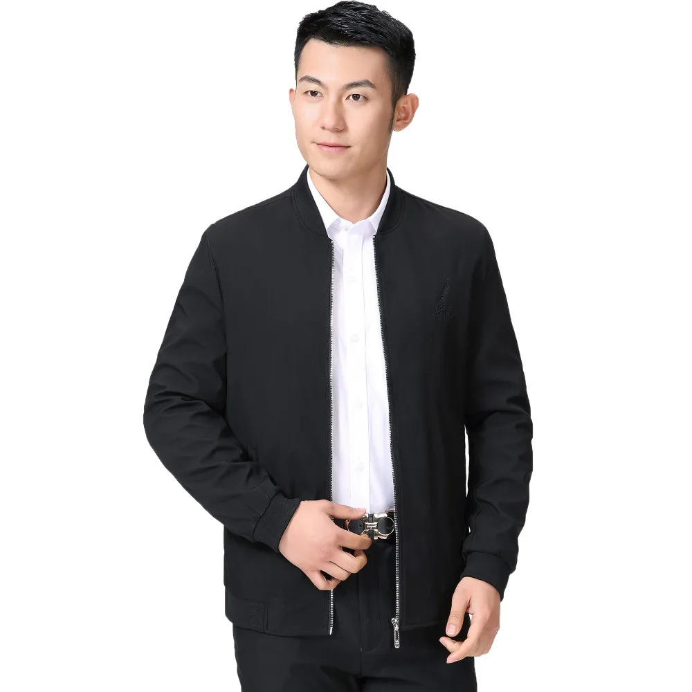 

Man Spring Autumn Bomber Jacket Black Navy Blue Round Collar Zipper Front Basic Coat Male Smart Casual Outerwear Mens Jacket 3XL