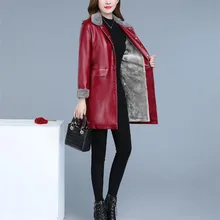 Кожаная женская куртка размера XL 5XL размера плюс, новинка, Осень-зима, корейская мода, Длинные вельветовые свободные тонкие пальто из искусственной кожи LR248