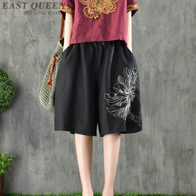 Pantacourt Ethnic Casual Pants Women Summer Online Chinese Store Embroidery Vintage Harajuku Baggy Breeches Trousers AA4040